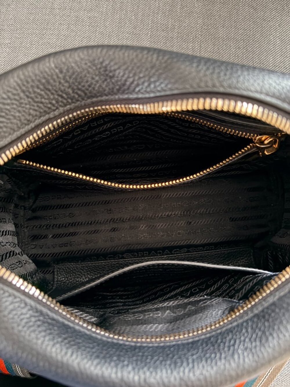 Prada Bauletto Vitello Phenix Black Leather Bag 1BB108 Dust Bag Auth Card Strap - Picture 14 of 16